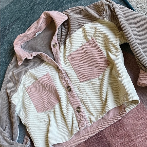 BiBi Pink and Brown Cream Fall Corduroy Utility Jacket - Picture 7 of 11